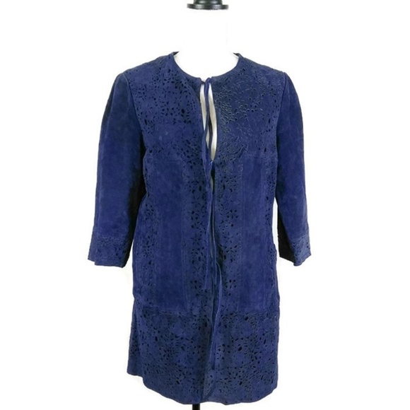 Chi by Falchi Suede Duster Jacket Size Small Blue - Picture 1 of 7
